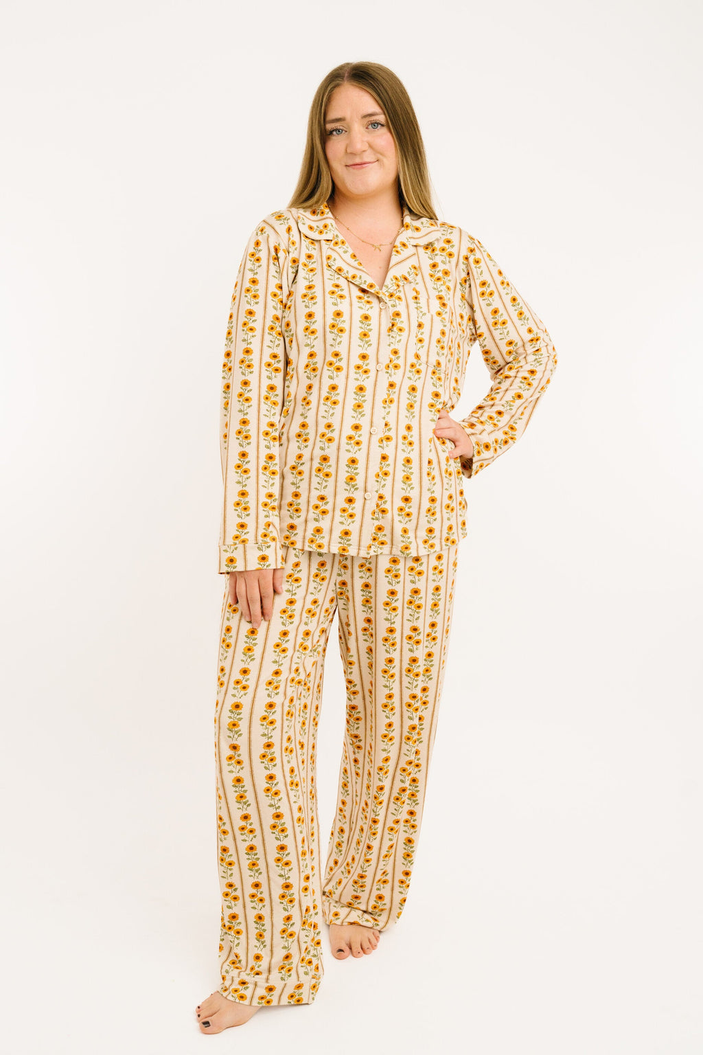 Sunflower Stripe Women's Bamboo Pajama Set