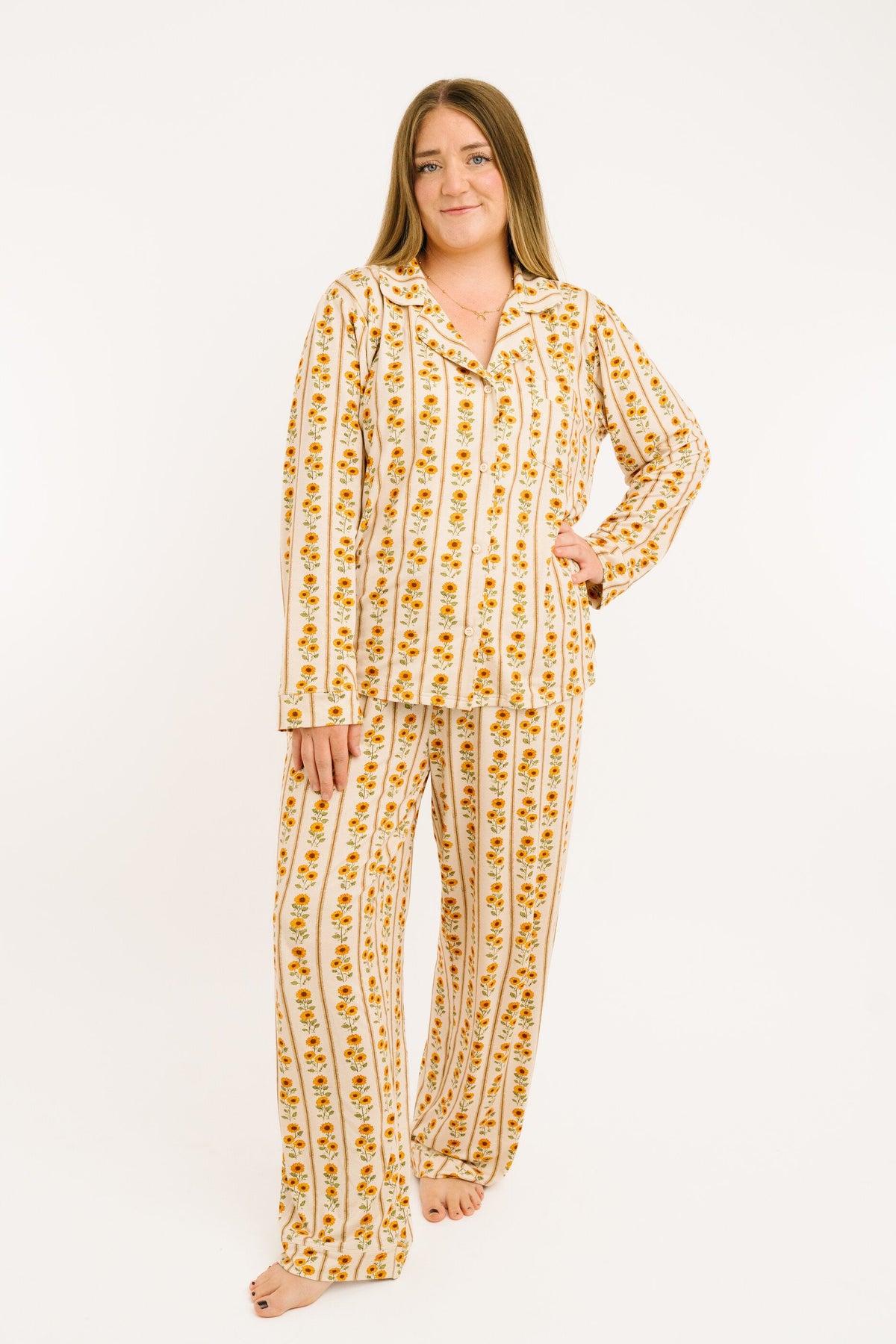 Sunflower Stripe Women's Bamboo Pajama Set