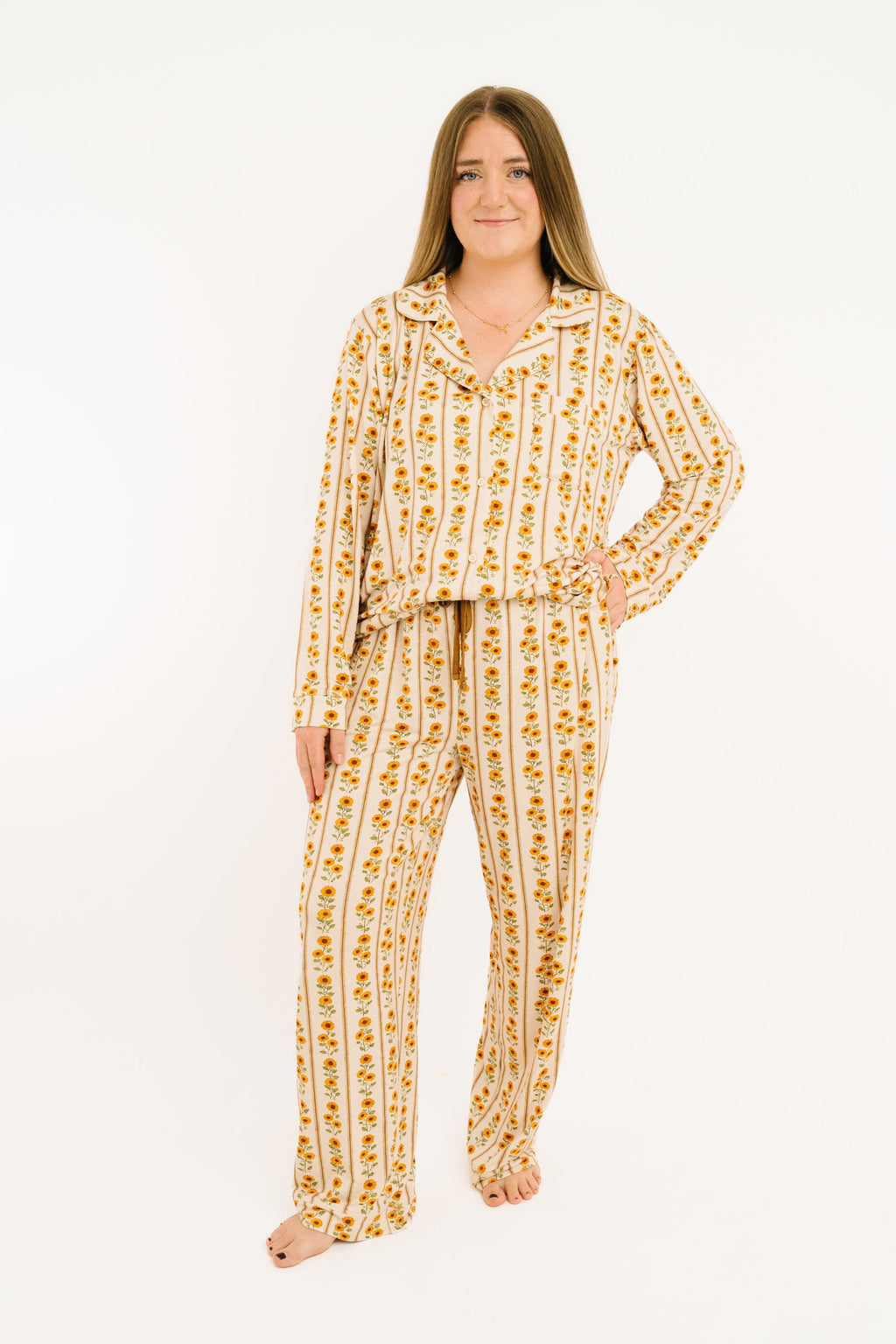 Sunflower Stripe Women's Bamboo Pajama Set