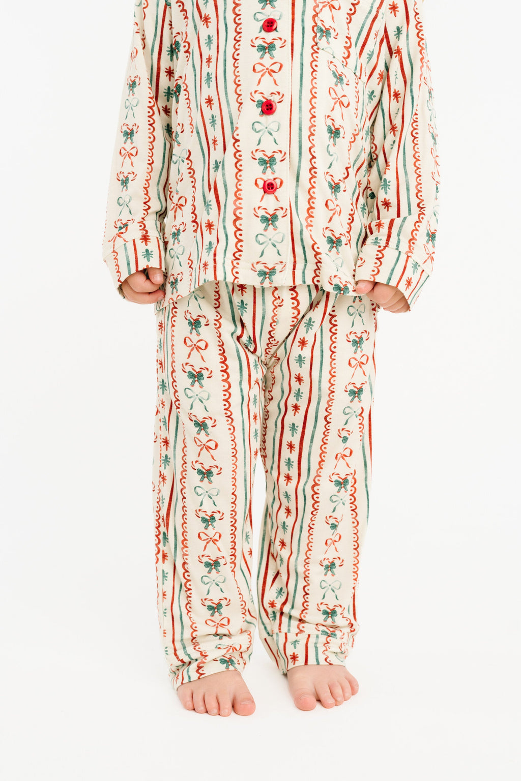 Christmas Dainty Bow Kid Long Sleeve Bamboo Button Up Set