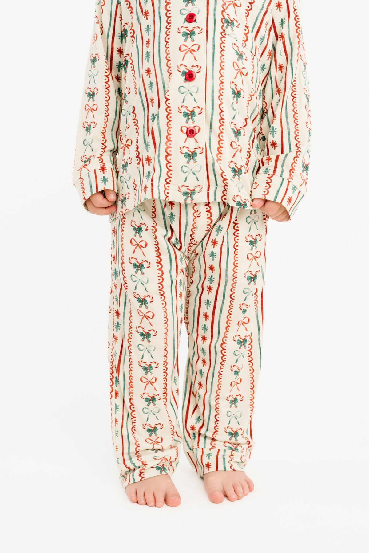 Christmas Dainty Bow Kid Long Sleeve Bamboo Button Up Set