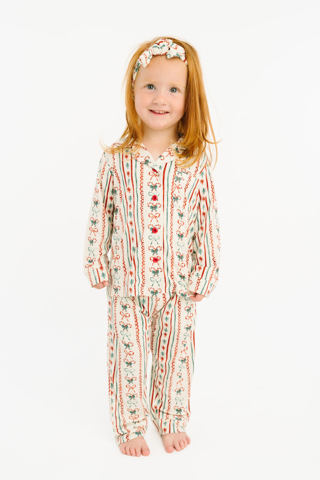 Christmas Dainty Bow Kid Long Sleeve Bamboo Button Up Set