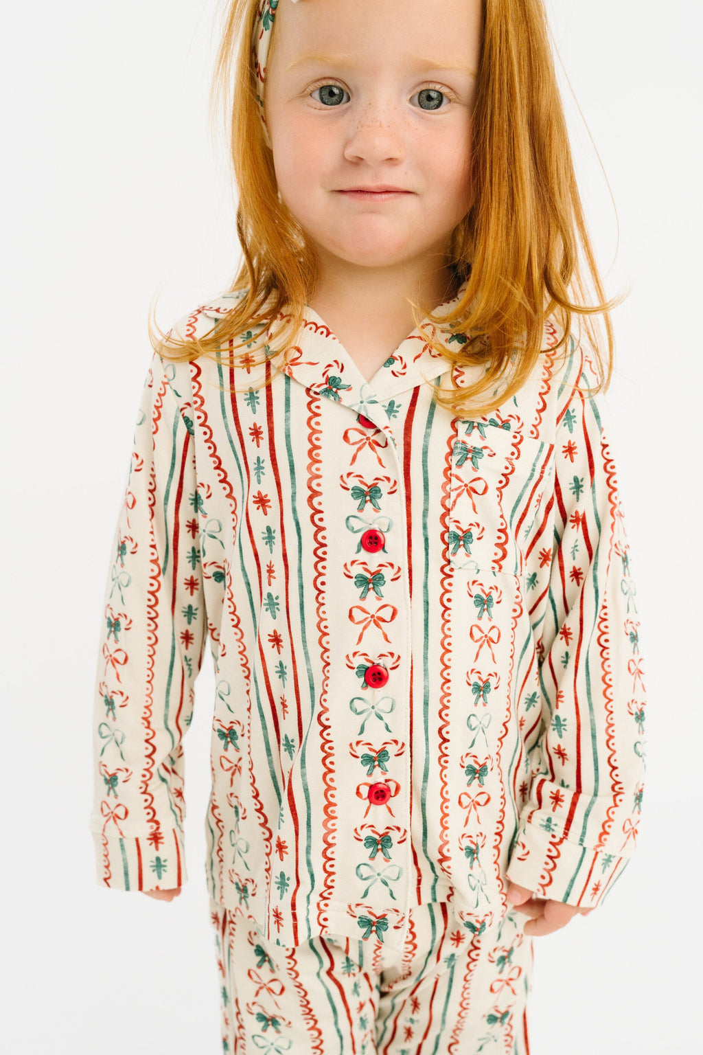 Christmas Dainty Bow Kid Long Sleeve Bamboo Button Up Set