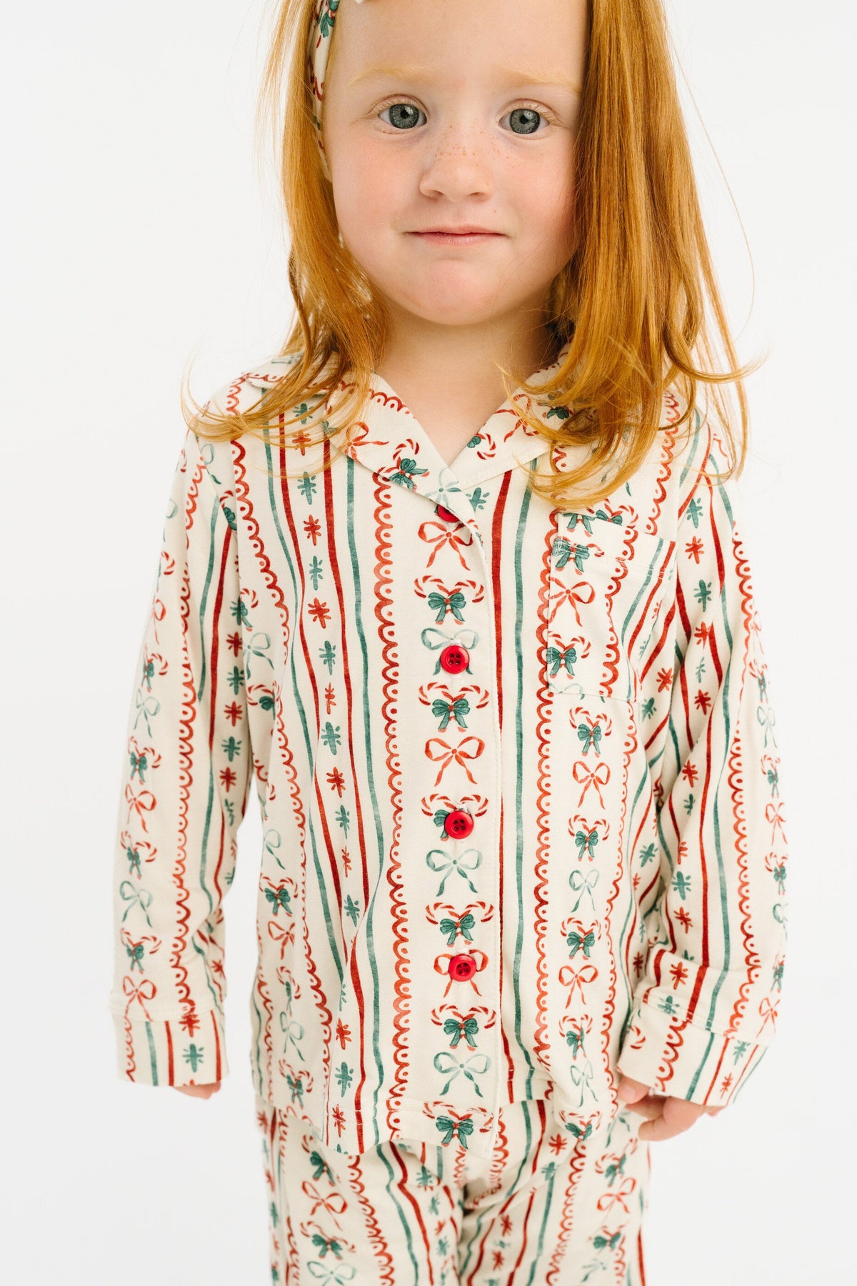 Christmas Dainty Bow Kid Long Sleeve Bamboo Button Up Set