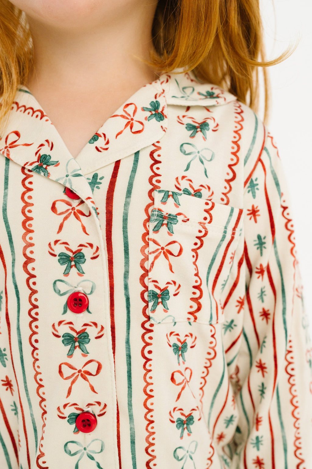 Christmas Dainty Bow Kid Long Sleeve Bamboo Button Up Set