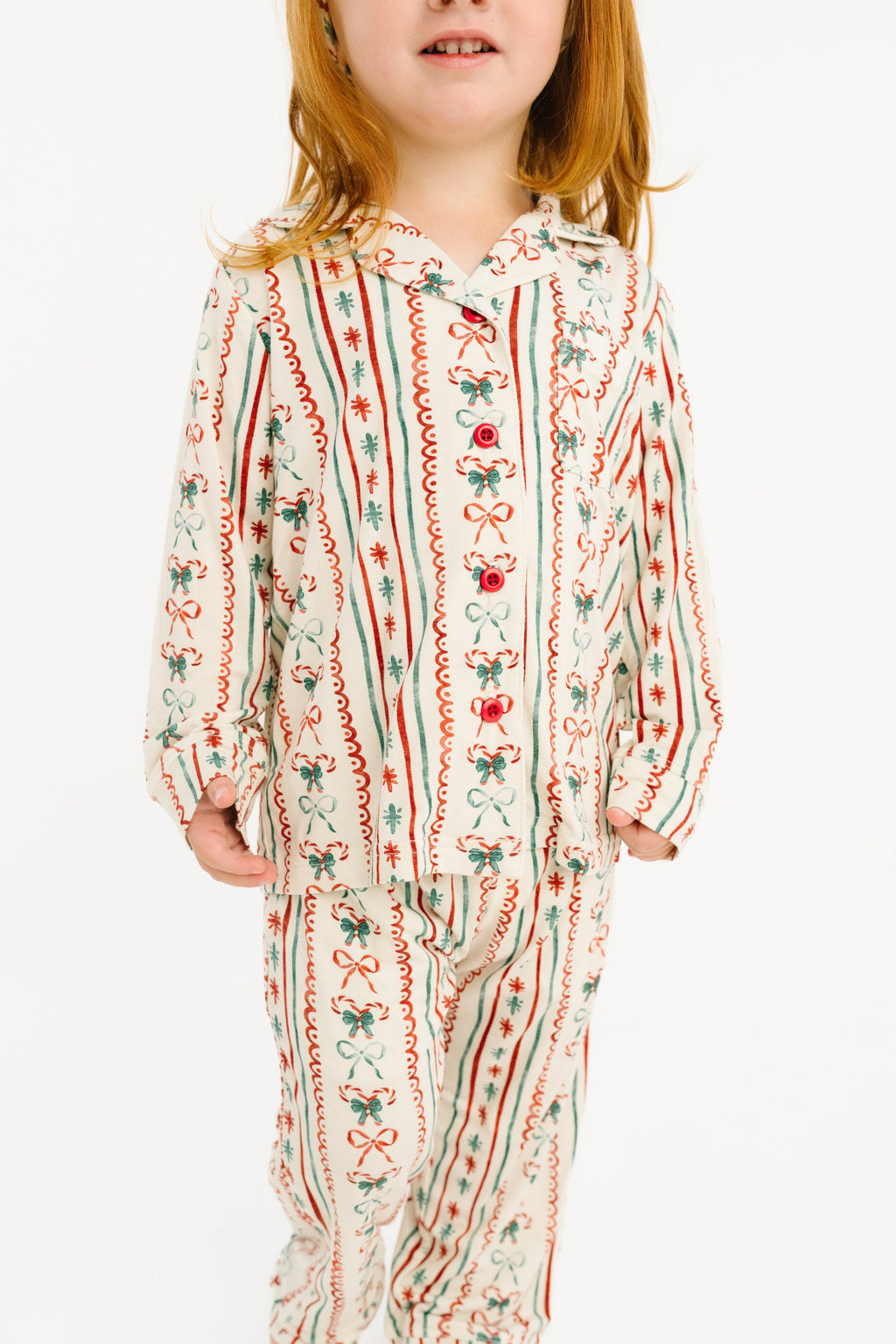 Christmas Dainty Bow Kid Long Sleeve Bamboo Button Up Set