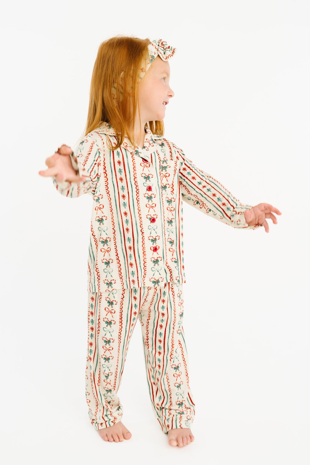 Christmas Dainty Bow Kid Long Sleeve Bamboo Button Up Set