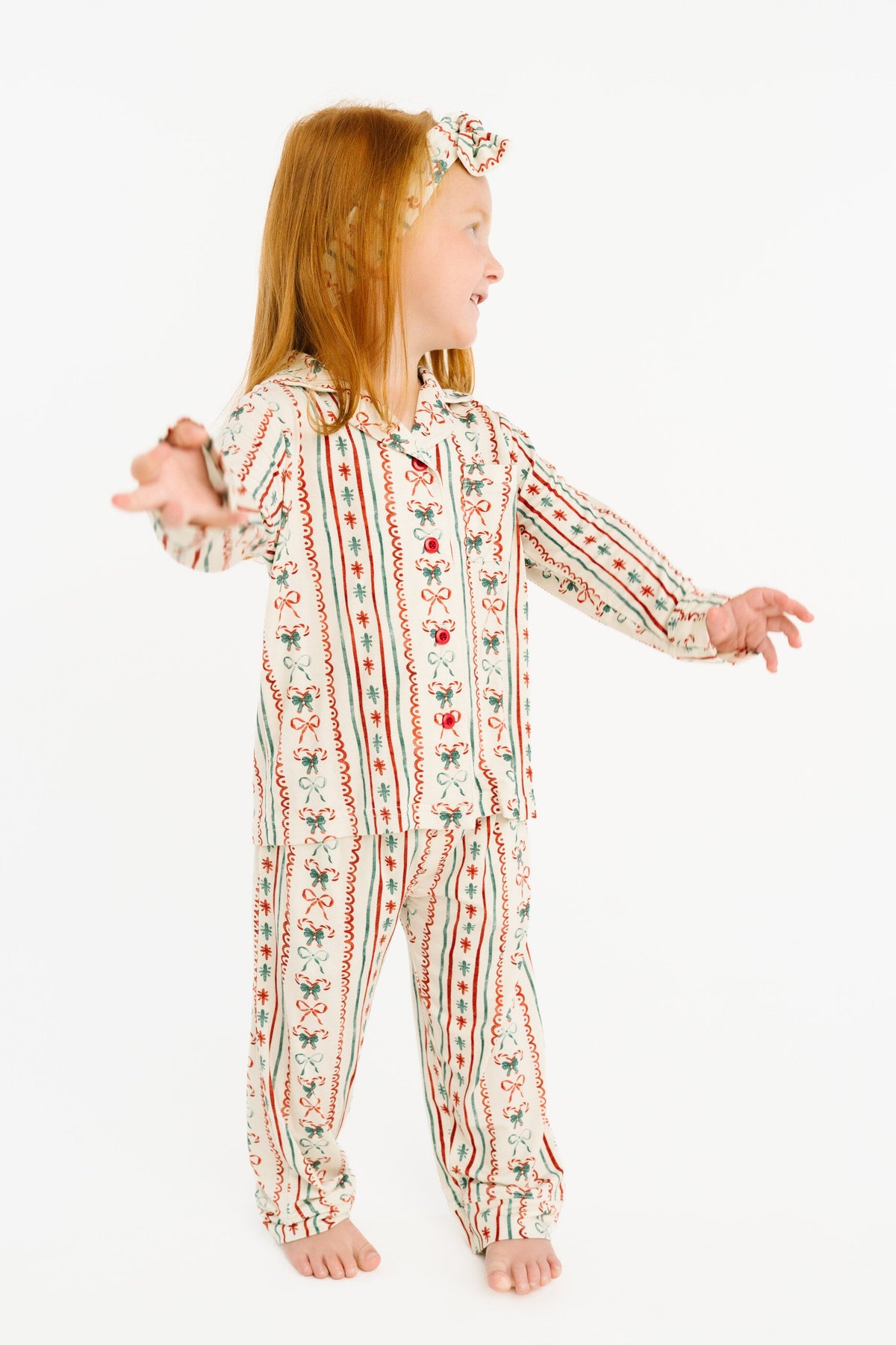 Christmas Dainty Bow Kid Long Sleeve Bamboo Button Up Set