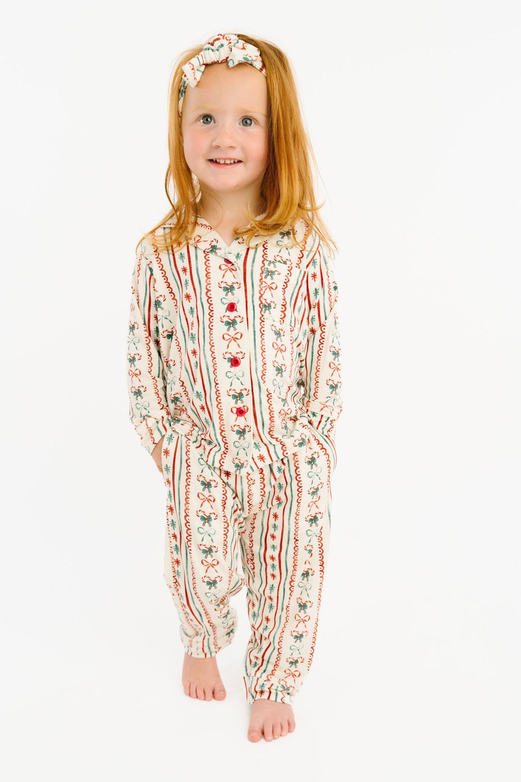 Christmas Dainty Bow Kid Long Sleeve Bamboo Button Up Set