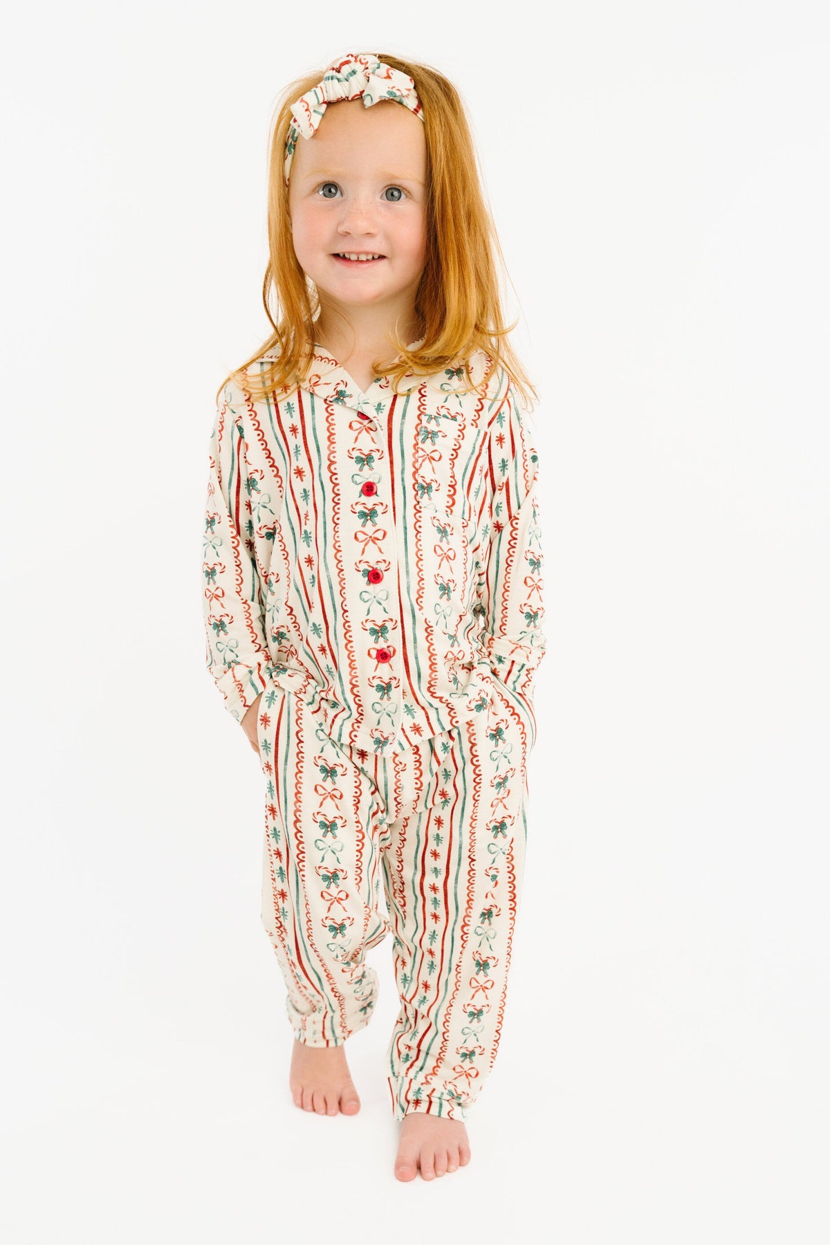 Christmas Dainty Bow Kid Long Sleeve Bamboo Button Up Set