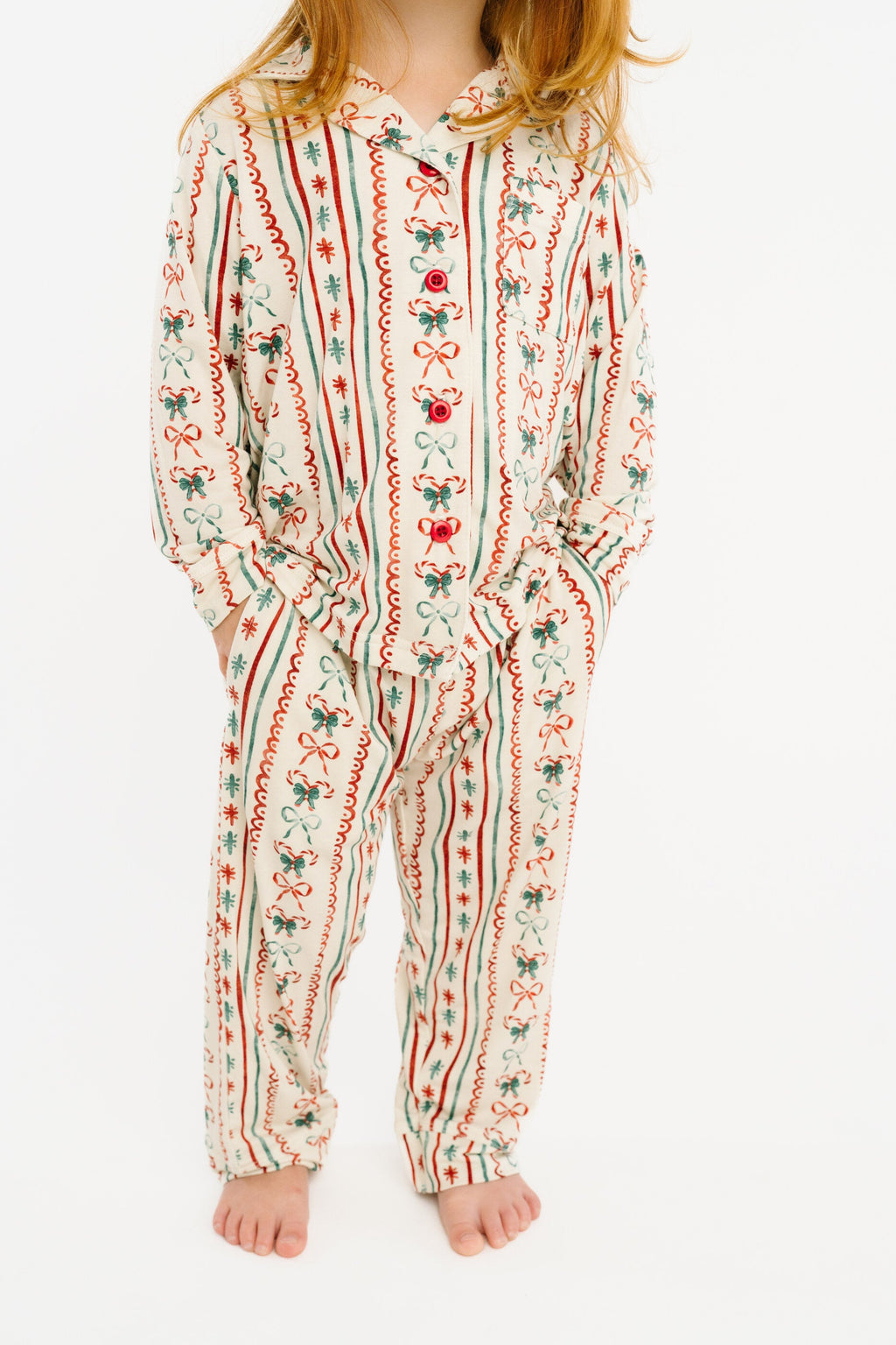 Christmas Dainty Bow Kid Long Sleeve Bamboo Button Up Set