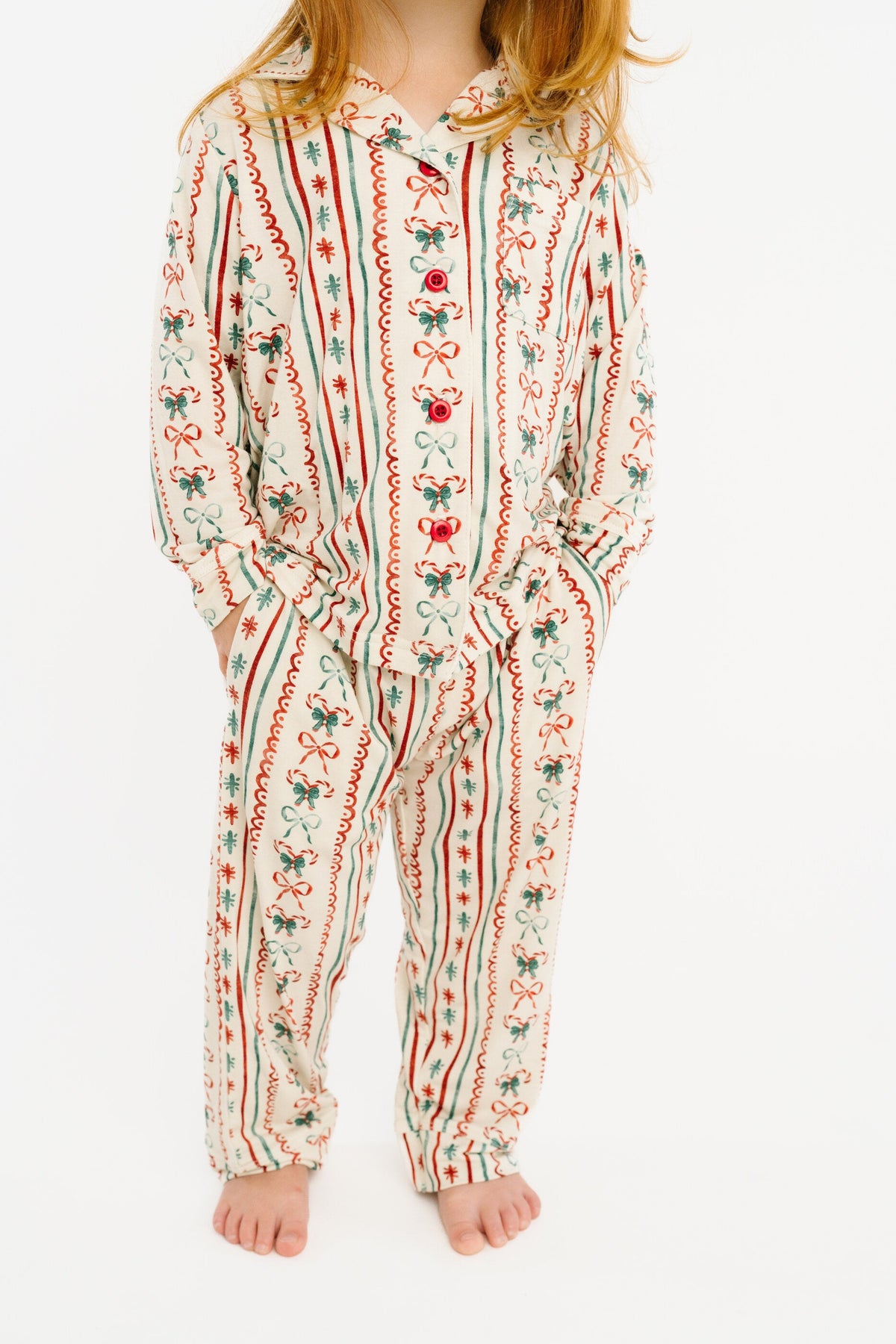 Christmas Dainty Bow Kid Long Sleeve Bamboo Button Up Set